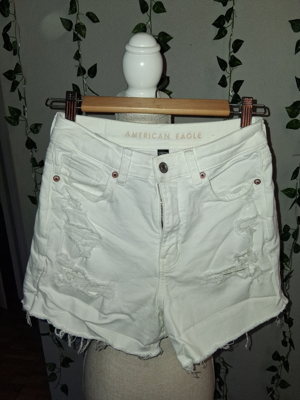 American Eagle Outfitters White Distressed High-Rise Jean Shorts